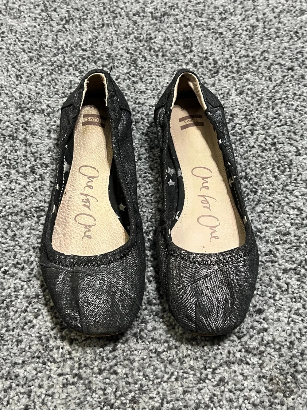 Toms Ballet Flat Black Metallic Size 6.5 EUC